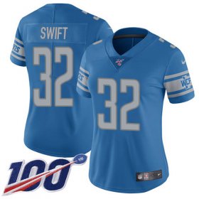 Wholesale Cheap Nike Lions #32 D\'Andre Swift Blue Team Color Women\'s Stitched NFL 100th Season Vapor Untouchable Limited Jersey