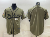 Wholesale Cheap Men's Green Bay Packers Blank Olive Salute to Service Cool Base Stitched Baseball Jersey