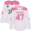 Cheap Adidas Stars #47 Alexander Radulov White/Pink Authentic Fashion Women's 2020 Stanley Cup Final Stitched NHL Jersey