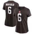 Wholesale Cheap Cleveland Browns #6 Baker Mayfield Nike Women's Team Player Name & Number T-Shirt Brown