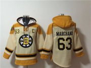 Cheap Men's Boston Bruins #63 Brad Marchand Cream Ageless Must-Have Lace-Up Pullover Hoodie