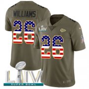 Wholesale Cheap Nike Chiefs #26 Damien Williams Olive/USA Flag Super Bowl LIV 2020 Youth Stitched NFL Limited 2017 Salute To Service Jersey