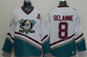 Wholesale Cheap Ducks #8 Teemu Selanne White CCM Throwback Stitched NHL Jersey