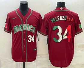 Cheap Mens Mexico Baseball #34 Fernando Valenzuela Number 2023 Red Blue World Baseball Classic Stitched Jersey