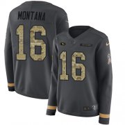 Wholesale Cheap Nike 49ers #16 Joe Montana Anthracite Salute to Service Women's Stitched NFL Limited Therma Long Sleeve Jersey