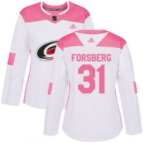 Wholesale Cheap Adidas Hurricanes #31 Anton Forsberg White/Pink Authentic Fashion Women\'s Stitched NHL Jersey