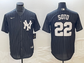 Cheap Men\'s New York Yankees #22 Juan Soto Black Pinstripe Cool Base Stitched Baseball Jersey