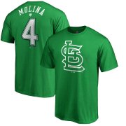 Wholesale Cheap St. Louis Cardinals #4 Yadier Molina Majestic St. Patrick's Day Stack Player Name & Number T-Shirt Kelly Green