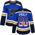 Wholesale Cheap Adidas Blues #90 Ryan O'Reilly Blue Home Authentic USA Flag Women's Stitched NHL Jersey