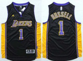 Wholesale Cheap Men\'s Los Angeles Lakers #1 D\'Angelo Russell Revolution 30 Swingman 2015 Draft New Black With Purple Jersey