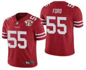 Wholesale Cheap Men\'s San Francisco 49ers #55 Dee Ford Red 75th Anniversary Patch 2021 Vapor Untouchable Stitched Nike Limited Jersey