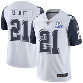 Wholesale Cheap Nike Cowboys #21 Ezekiel Elliott White Men\'s Stitched With Established In 1960 Patch NFL Limited Rush Jersey