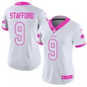 Wholesale Cheap Nike Lions #9 Matthew Stafford White/Pink Women's Stitched NFL Limited Rush Fashion Jersey