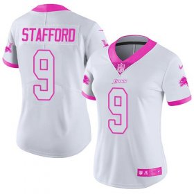 Wholesale Cheap Nike Lions #9 Matthew Stafford White/Pink Women\'s Stitched NFL Limited Rush Fashion Jersey
