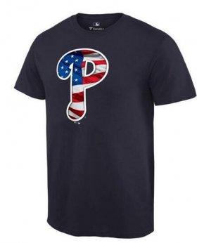 Wholesale Cheap Men\'s Philadelphia Phillies USA Flag Fashion T-Shirt Navy Blue