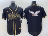 Wholesale Cheap Men's Philadelphia Eagles Black Gold Team Big Logo Cool Base Stitched Baseball Jersey