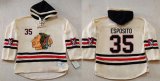 Wholesale Cheap Blackhawks #35 Tony Esposito Cream Heavyweight Pullover Hoodie Stitched NHL Jersey