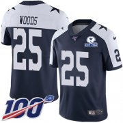 Wholesale Cheap Nike Cowboys #25 Xavier Woods Navy Blue Thanksgiving Men's Stitched With Established In 1960 Patch NFL 100th Season Vapor Untouchable Limited Throwback Jersey