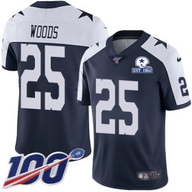 Wholesale Cheap Nike Cowboys #25 Xavier Woods Navy Blue Thanksgiving Men\'s Stitched With Established In 1960 Patch NFL 100th Season Vapor Untouchable Limited Throwback Jersey