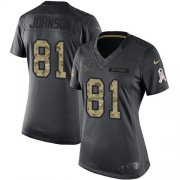 Wholesale Cheap Nike Lions #81 Calvin Johnson Black Women's Stitched NFL Limited 2016 Salute to Service Jersey