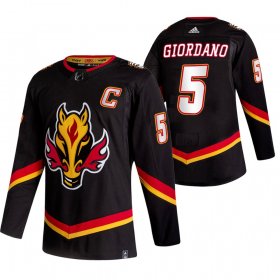 Wholesale Cheap Calgary Flames #5 Mark Giordano Black Men\'s Adidas 2020-21 Reverse Retro Alternate NHL Jersey