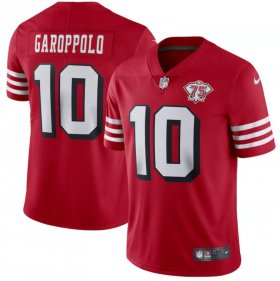 Wholesale Cheap Nike 49ers 10 Jimmy Garoppolo Red 75th Anniversary Color Rush Vapor Untouchable Limited Jersey