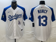 Cheap Men's Los Angeles Dodgers #13 Max Muncy White Blue Fashion Stitched Cool Base Limited Jersey