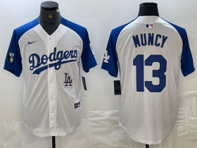 Cheap Men\'s Los Angeles Dodgers #13 Max Muncy White Blue Fashion Stitched Cool Base Limited Jersey
