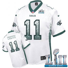 Wholesale Cheap Nike Eagles #11 Carson Wentz White Super Bowl LII Men\'s Stitched NFL Elite Drift Fashion Jersey