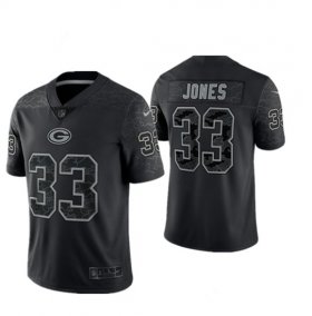 Wholesale Cheap Men\'s Green Bay Packers #33 Aaron Jones Black Reflective Limited Stitched Football Jersey