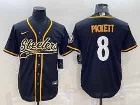 Wholesale Cheap Men\'s Pittsburgh Steelers #8 Kenny Pickett Black With Patch Cool Base Stitched Baseball Jersey
