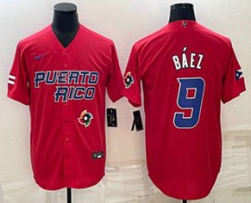 Cheap Men\'s Puerto Rico Baseball #9 Javier Baez 2023 Red World Baseball Classic Stitched Jerseys