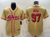 Wholesale Cheap Men's San Francisco 49ers #97 Nick Bosa Gold Color Rush With Patch Cool Base Stitched Baseball Jersey