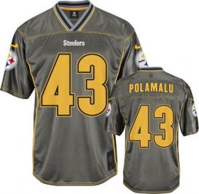 Wholesale Cheap Nike Steelers #43 Troy Polamalu Grey Men\'s Stitched NFL Elite Vapor Jersey