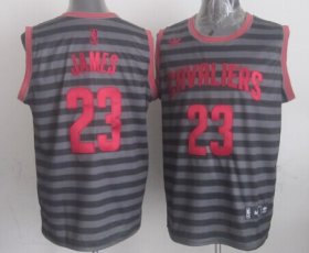 Wholesale Cheap Cleveland Cavaliers #23 LeBron James Gray With Black Pinstripe Jersey