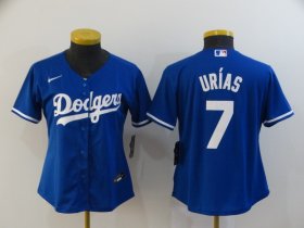 Wholesale Cheap Women\'s Los Angeles Dodgers #7 Julio Urias Blue Stitched MLB Cool Base Nike Jersey