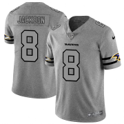 Wholesale Cheap Baltimore Ravens #8 Lamar Jackson Men's Nike Gray Gridiron II Vapor Untouchable Limited NFL Jersey