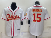 Wholesale Cheap Men's Kansas City Chiefs #15 Patrick Mahomes White With Patch Cool Base Stitched Baseball Jersey