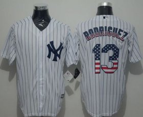 Wholesale Cheap Yankees #13 Alex Rodriguez White Strip USA Flag Fashion Stitched MLB Jersey