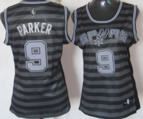 Wholesale Cheap San Antonio Spurs #9 Tony Parker Gray With Black Pinstripe Womens Jersey