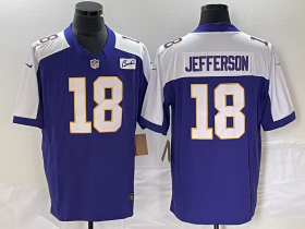 Wholesale Cheap Men\'s Minnesota Vikings #18 Justin Jefferson Purple 2023 FUSE Bud Grant Patch Limited Stitched Jersey