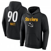 Cheap Men's Pittsburgh Steelers #90 T.J. Watt Black Team Wordmark Player Name & Number Pullover Hoodie