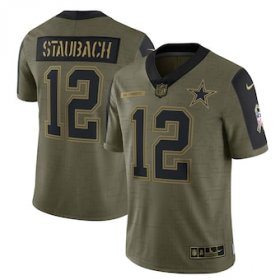 Wholesale Cheap Men\'s Dallas Cowboys #12 Roger Staubach Nike Olive 2021 Salute To Service Retired Player Limited Jersey