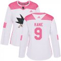 Wholesale Cheap Adidas Sharks #9 Evander Kane White/Pink Authentic Fashion Women's Stitched NHL Jersey