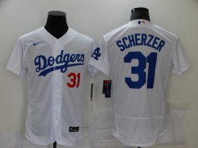 Wholesale Cheap Men\'s Los Angeles Dodgers #31 Max Scherzer White Stitched MLB Flex Base Nike Jersey