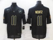 Wholesale Cheap Men's Philadelphia Eagles #11 Carson Wentz Black 2020 Salute To Service Stitched NFL Nike Limited Jersey