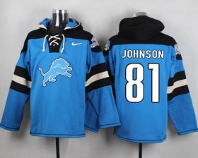 Wholesale Cheap Nike Lions #81 Calvin Johnson Blue Player Pullover NFL Hoodie
