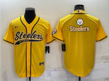Wholesale Cheap Men's Pittsburgh Steelers Gold Team Big Logo With Patch Cool Base Stitched Baseball Jersey