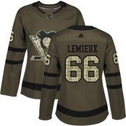 Wholesale Cheap Adidas Penguins #66 Mario Lemieux Green Salute to Service Women's Stitched NHL Jersey