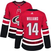 Wholesale Cheap Adidas Hurricanes #14 Justin Williams Red Home Authentic Women's Stitched NHL Jersey